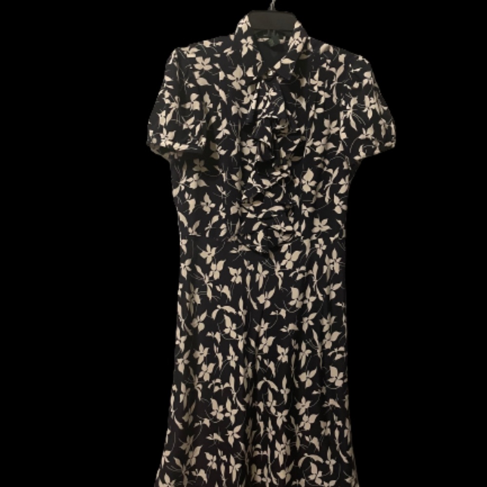 Lauren Ralph Lauren Silk Dress Navy and White